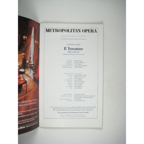 Il  Trovatore New York City Opera Stagebill February 1990 Lincoln Center - Picture 3 of 7